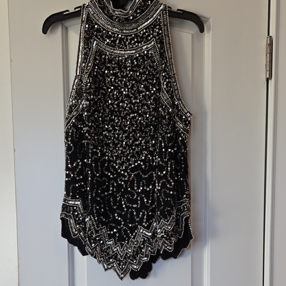 Elegant Black and Silver Beaded Women's Top By LAWRENCE KAZAR - Picture 1 of 4